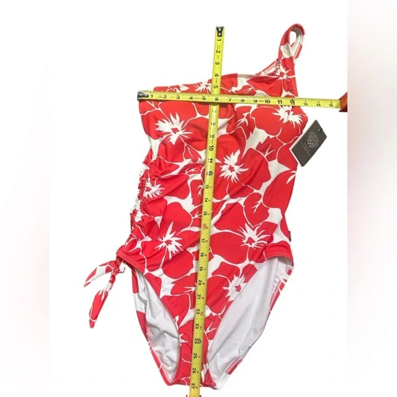 VINCE CAMUTO hibiscus flower one shoulder one piece swimsuit size 10 NWT - Picture 9 of 10